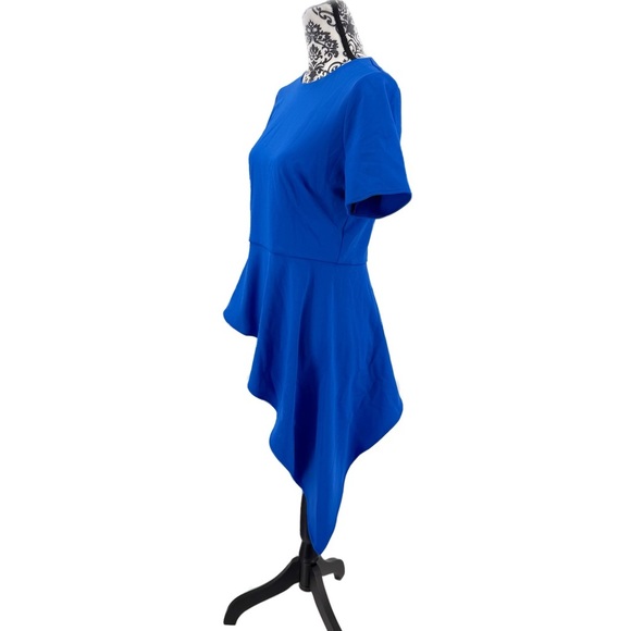 Vince Camuto Crepe Ponte Dramatic Asymmetrical Peplum Royal Blue Boss Babe Top - Picture 6 of 10